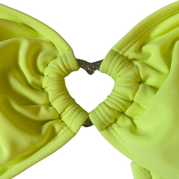 Bikini 2Pc High Cut Swimsuit Jr Lg 11-13 Adjustable Removable Straps Neon Yellow - Picture 3 of 9